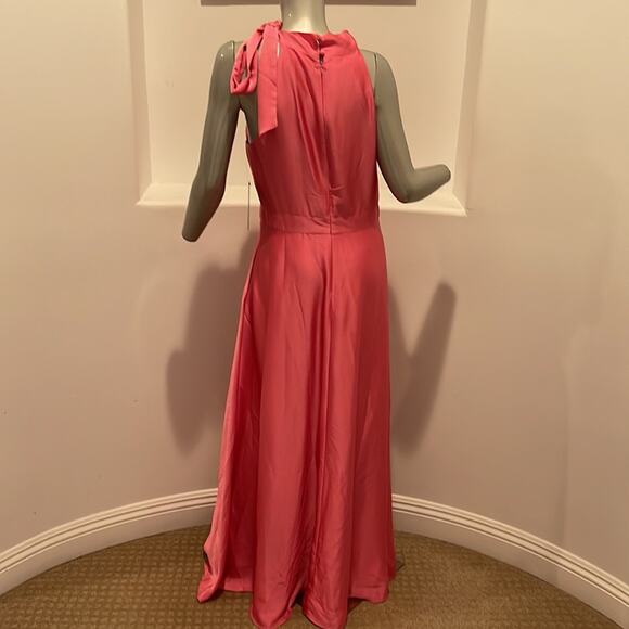Tahari Arthur S. Levine Mock Neck Side Bow Tie Maxi Pink Dress Size 10 NWT - Picture 5 of 15